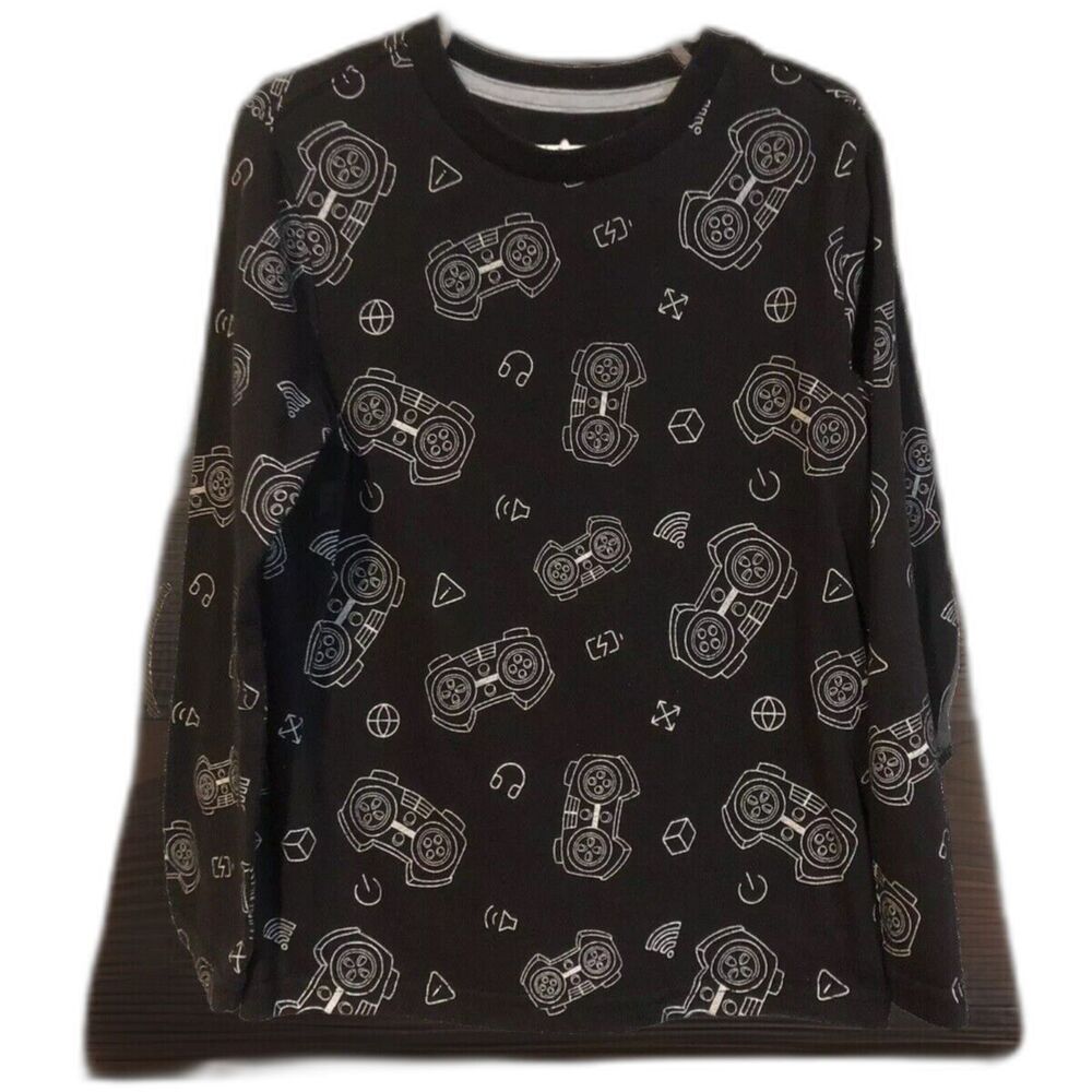 365 Kids Garanimals Video Game Controller Shirt Boys Size 7 Long Sleeve Black